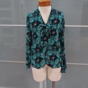 Markus Lupfer Long Sleeve V-Neck Floral Print Blouse Top